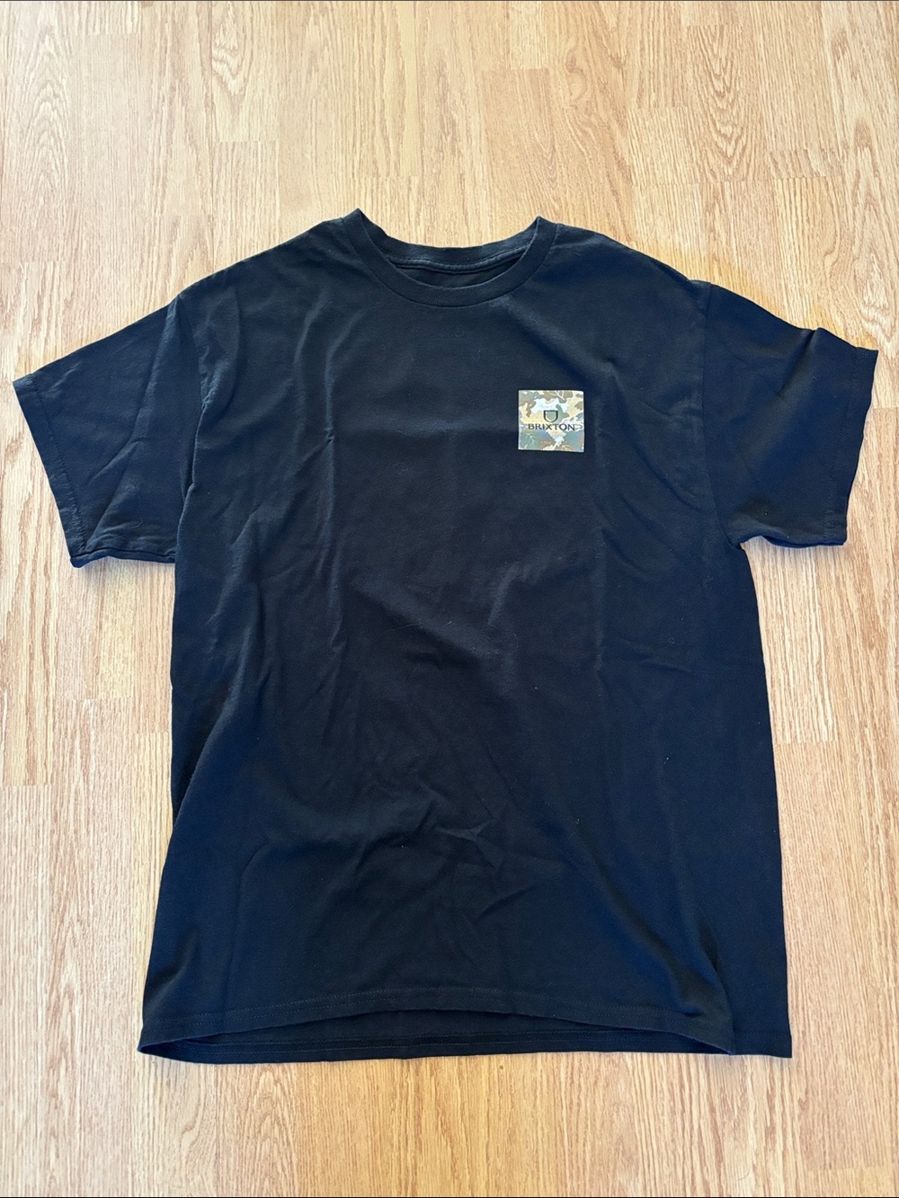 Brixton Black Short Sleeve Tee with Camo Chest Patch Logo